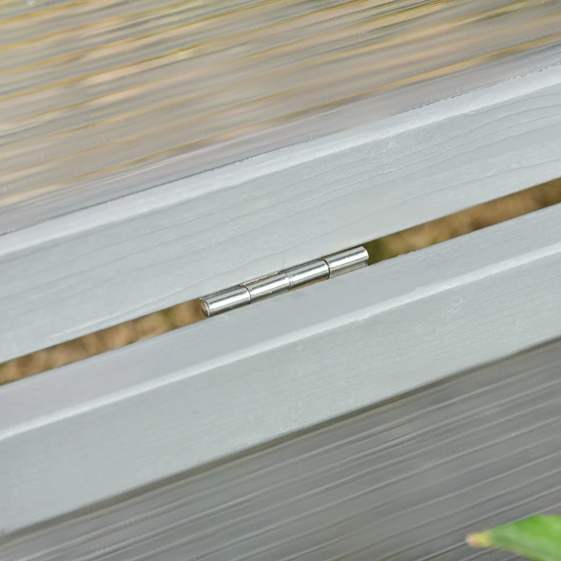 Outsunny Estufa de madeira natural e policarbonato 90x46x28 cm com tampa inclinada para plantas cinza