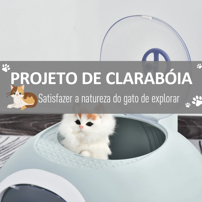 PawHut Caixa de Areia Fechada para Gatos com Clarabóia Bandeja Amovível e Pá 47x55x44cm Azul