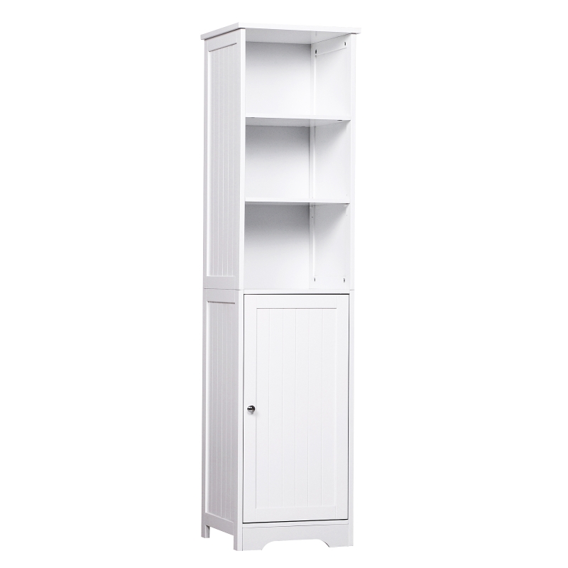kleankin Armário de banheiro branco 5 níveis Prateleiras Coluna do banheiro com 3 prateleiras 1 porta de MDF e resistente à água 40x38x160cm