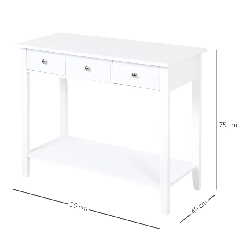 HOMCOM Mesa consola tipo aparador para corredor com 3 gavetas e 1 prateleira 90x40x75cm Branco