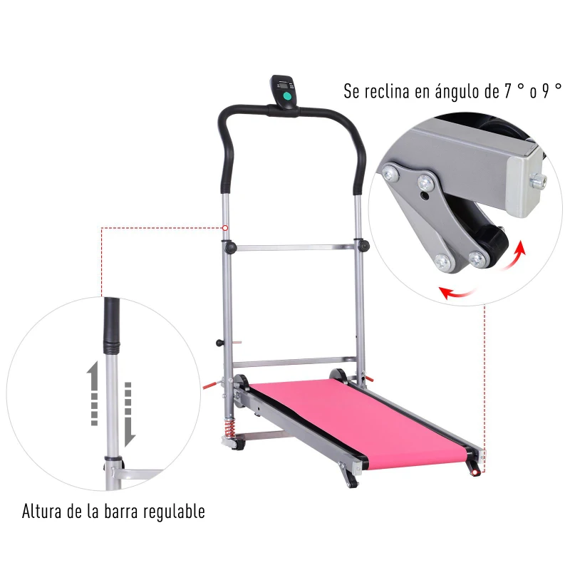 HOMCOM Esteira Portátil Manual Esteira Dobrável Tela LCD 2 Ângulos reclináveis Carga 110kg Altura 112-129cm Vermelho