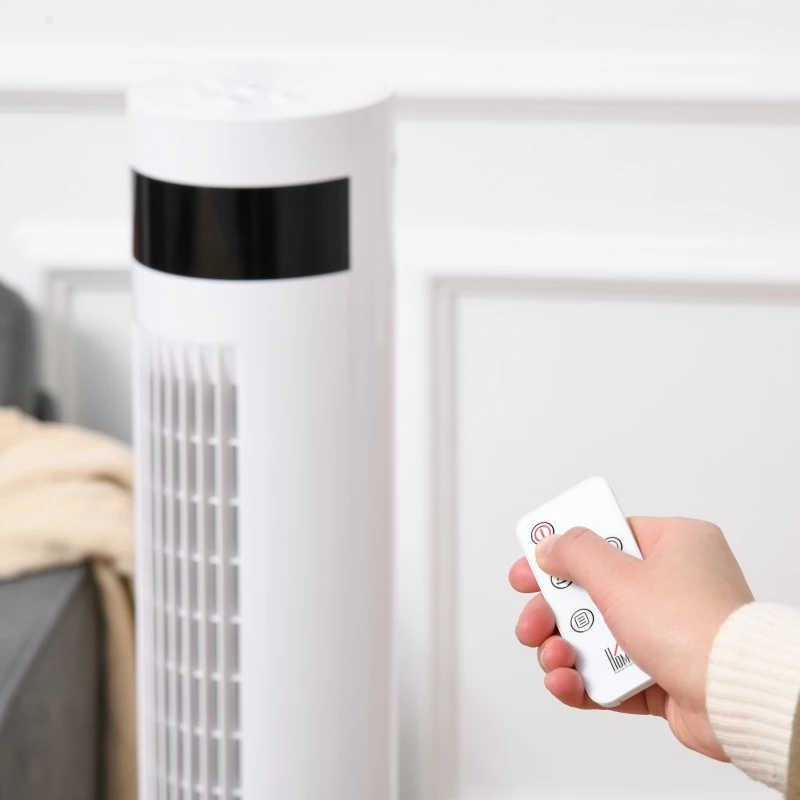 HOMCOM Ventilador de torre com 3 Modos 3 VelocidadesTela LED 12H de Temporizador Oscilante de 85 ° com Controle Remoto Altura 110 cm Branco