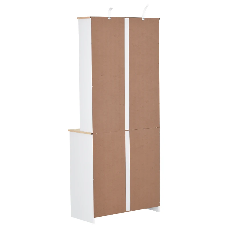 HOMCOM Armário de Cozinha com Prateleiras e Portas de Vidro  para Pequenos Eletrodomésticos e Louças 80x37x183cm Branco