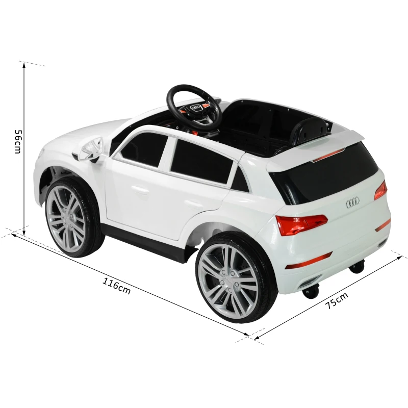 HOMCOM Carro Elétrico para Crianças acima de 3 Anos Carro Elétrico Audi Q5 com Controlo Remoto MP3 Luzes e Sons 116x75x56cm Branco