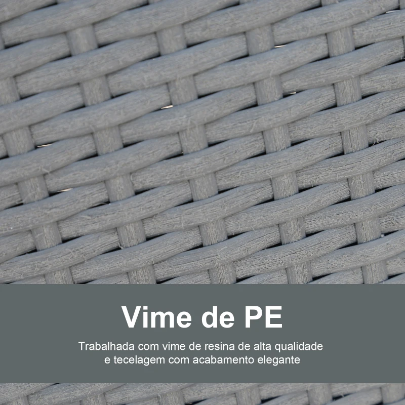 Outsunny Conjunto de Móveis de Vime para Jardim Composto por 1 Mesa 2 Poltronas com Almofadas Móveis de Jardim Metal e Vime Cinza Claro