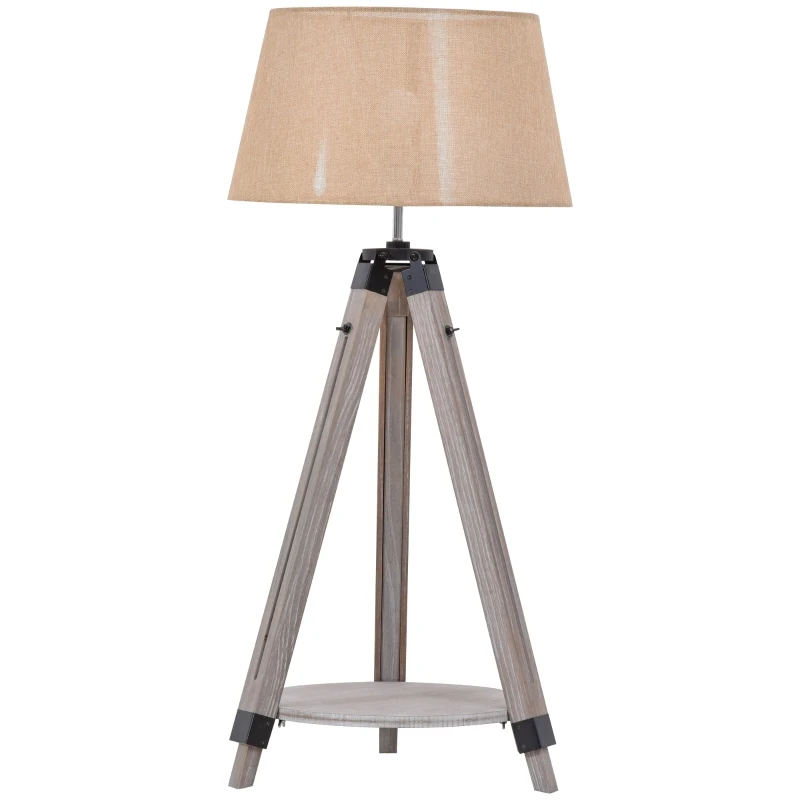 HOMCOM Lâmpada de assoalho com tripé com prateleira regulável em altura 63x63x110-150cm Bege