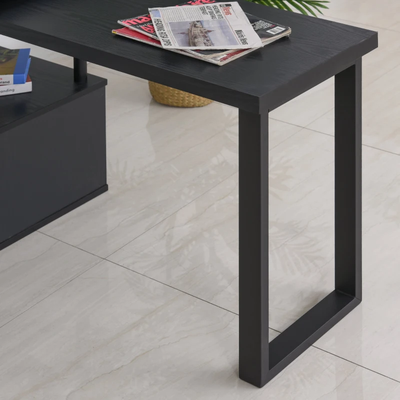 HOMCOM Secretária em Forma L Giratória 360 Graus com  Prateleiras e Grande Espaço de Armazenamento 220x55x79cm Preto