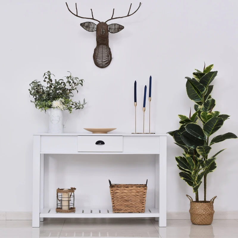 HOMCOM Mesa consola tipo aparador estilo colonial com prateleira inferior espaçosa 120x39x81 carga 60kb Branco