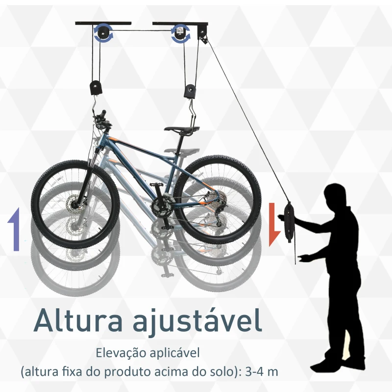 HOMCOM Suporte de bicicletas de teto  Roldanas  Cordas Altura Ajustável 25,1x 8,7x 1,5 cm carga 20kg