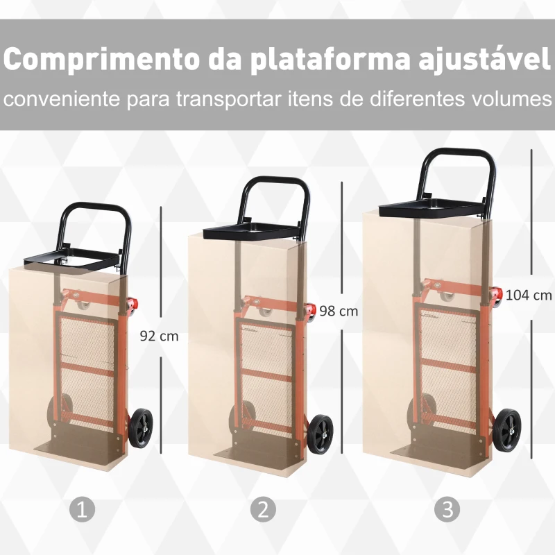 HOMCOM Carrinho multifuncional de 2 posições com plataforma 4 ruedas ajustável em altura 41,5x38,5x92-104 cm laranja e preto