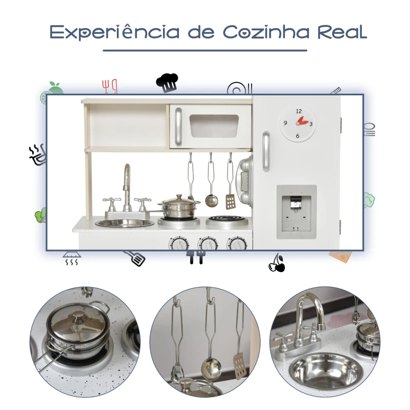 HOMCOM conjunto de brinquedo de cozinha para crianças acima de 3 anos inclui acessorios  74x30x81cm Branco