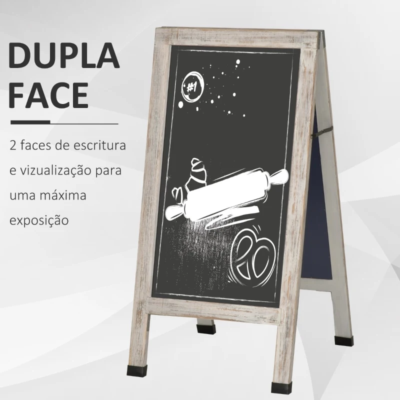 Vinsetto Painel publicitario Magnético Dobrável com Dupla Face cavalete de Madeira com Apagador 2 Imás e 5 Gizes 51x58x98,5cm Preto e Madeira