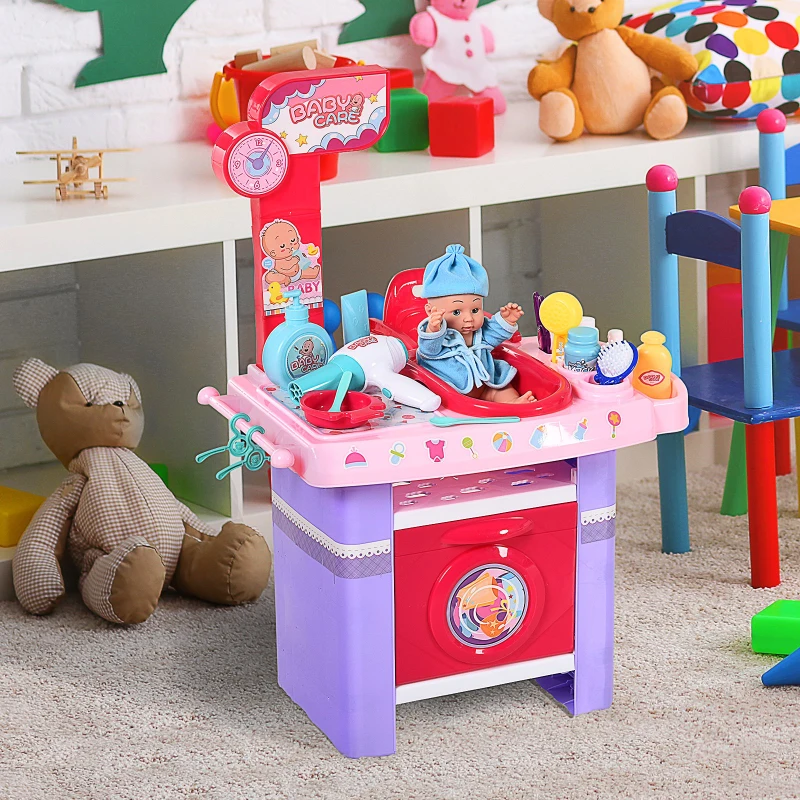 HOMCOM Conjunto médico infantil, conjunto médico de brinquedo, conjunto de simulação de enfermagem para crianças acima de 3 anos, 28 peças, brinquedo educacional 52 x 30,5 x 72cm rosa