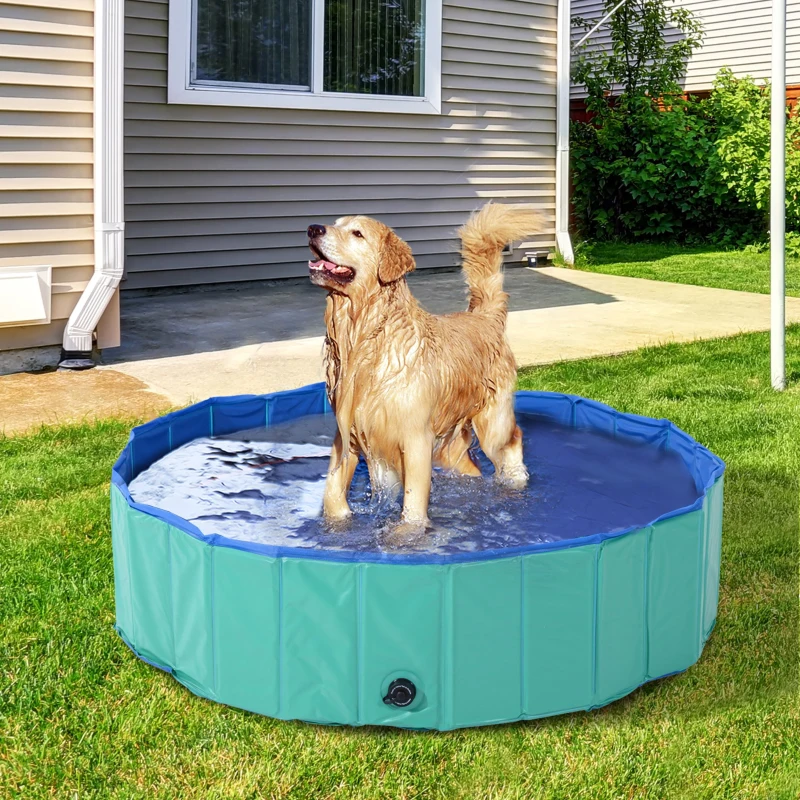 PawHut Piscina dobrável Ø160x30cm para animais de estimação PVC Antiderrapante Resistente ao desgaste turquesa