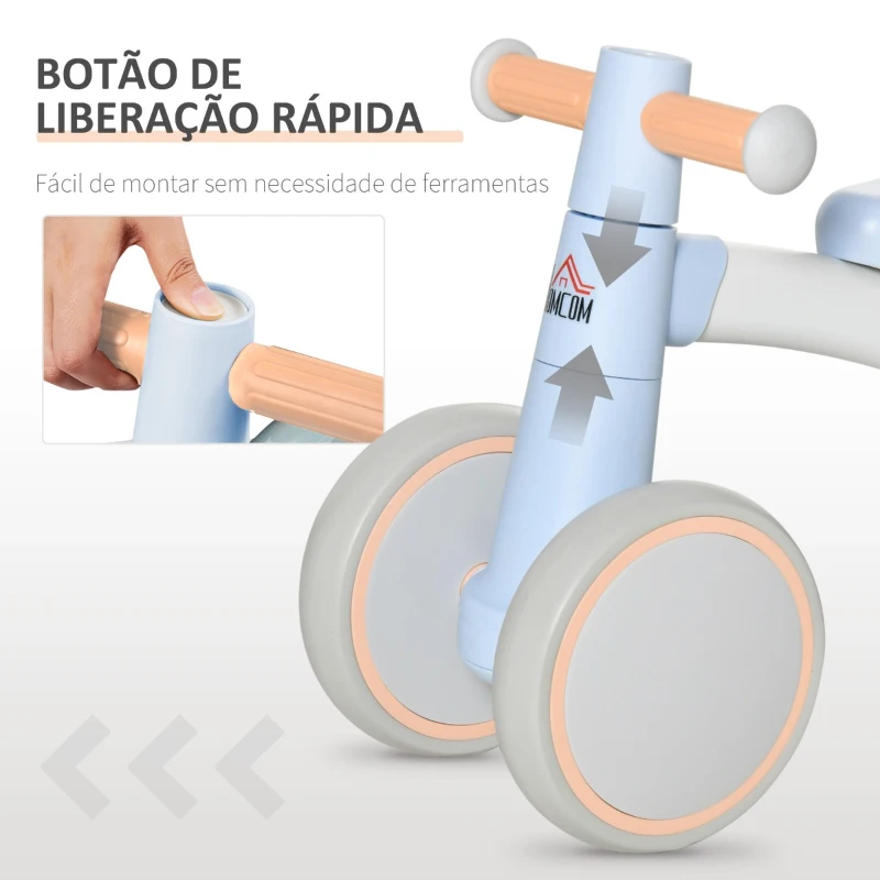 HOMCOM Bicicleta sem Pedais para Crianças de 1-3 Anos Bicicleta de Equilíbrio com 4 Rodas Leves Carro Andador Infantil 60x24x37cm Carga 20kg Azul