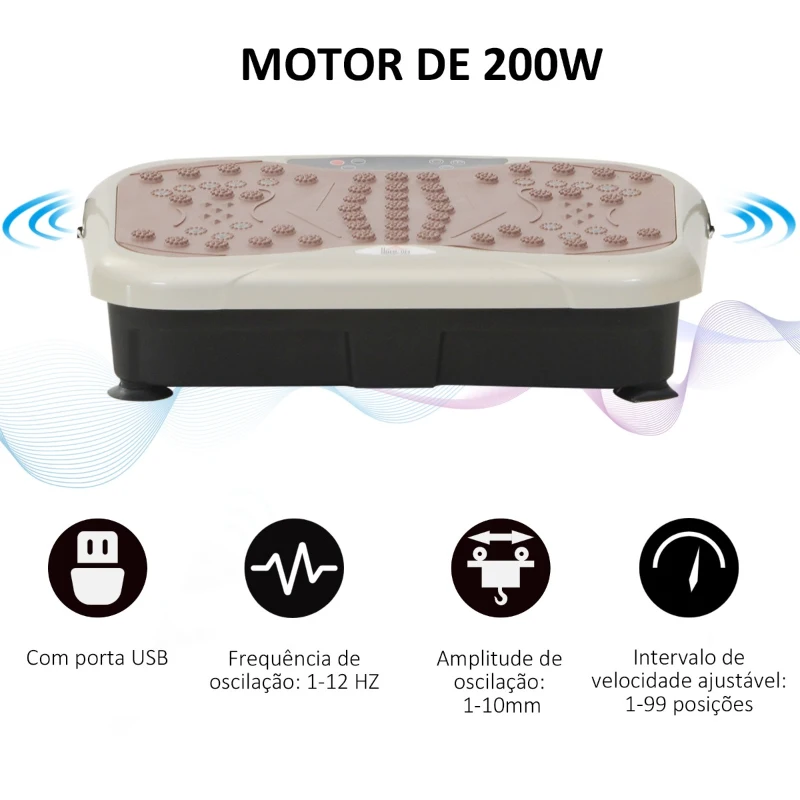 HOMCOM Plataforma de Vibração com 2 Bandas Elásticas para Treinamento de Fitness 200 W com Controle Remoto e Carga 120 kg