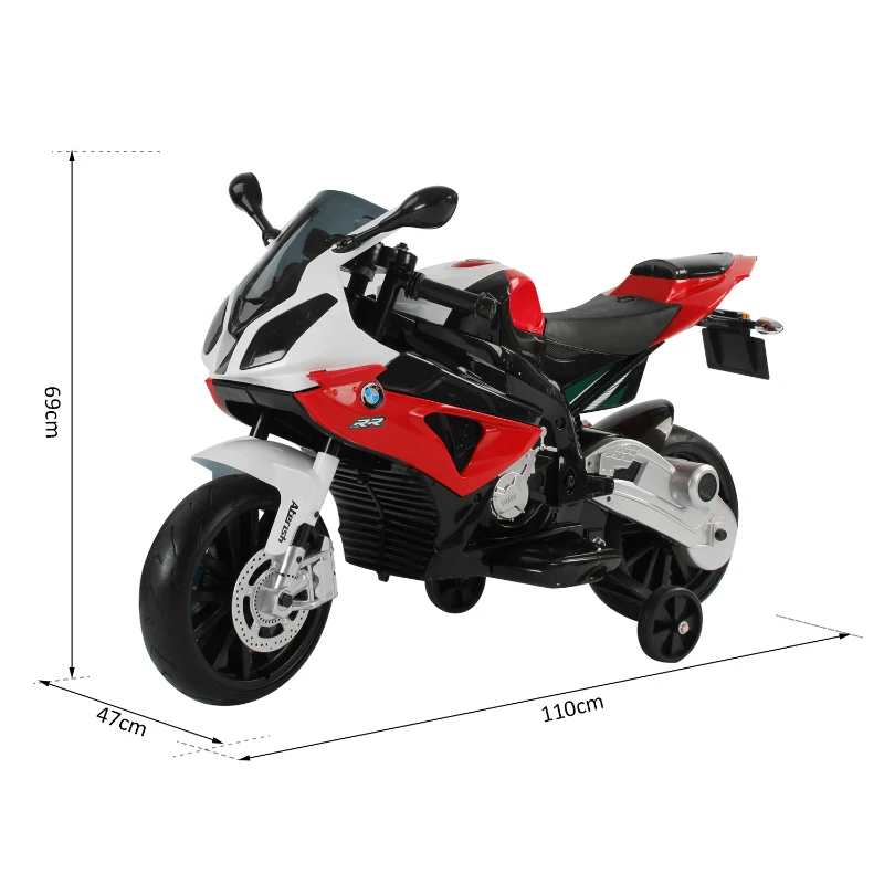 HOMCOM Mota Eléctrica Infantil para Crianças acima de 3 Anos Batería 12V 2 Motores com Luzes e Sons 110x47x69cm vermelho e preto