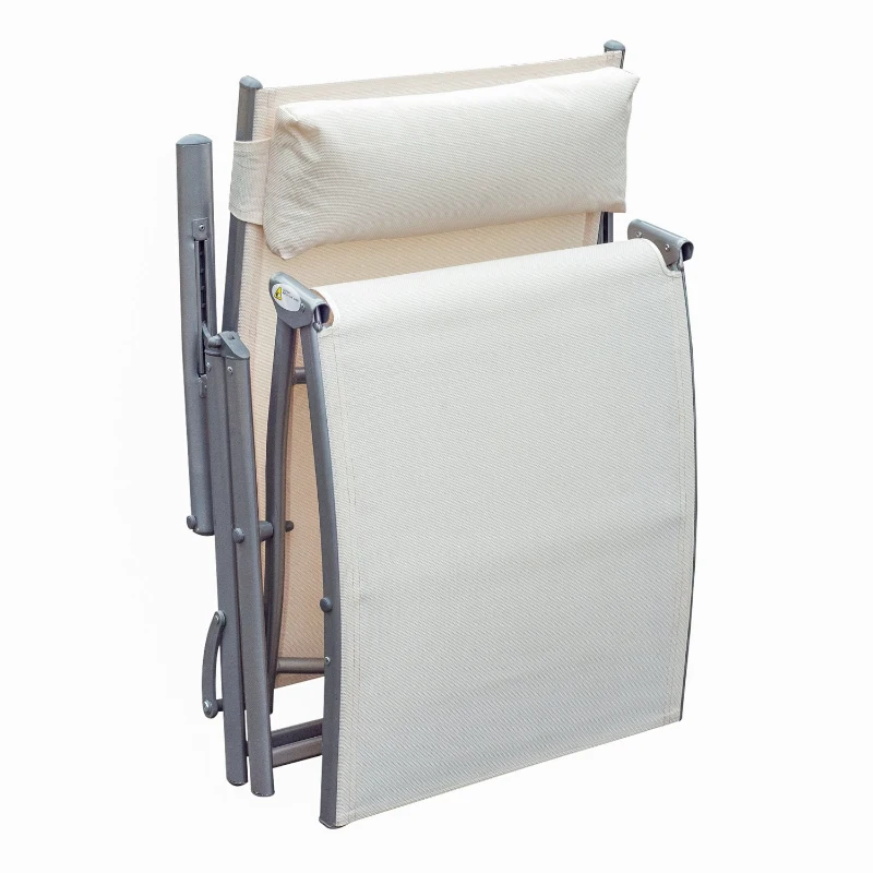 Outsunny Espreguiçadeira Dobrável de Jardim com Encosto Ajustável em 7 Posições Apoio para a Cabeça 137x63,5x100,5cm Creme