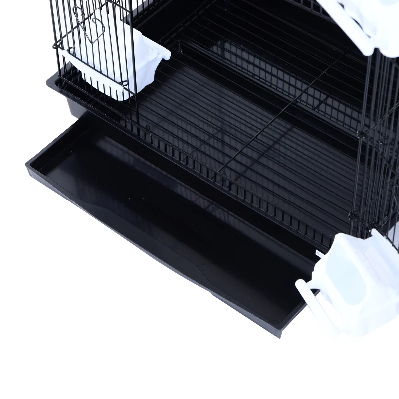 PawHut Gaiola para Aves com 2 portas, 4 poleiros de madeira e 4 recipientes de plástico Estrutura Aço 47,5x36x91 cm