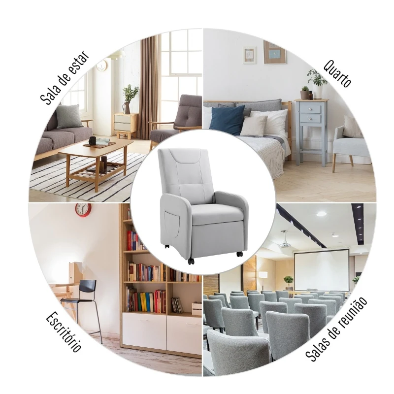 HOMCOM Poltrona Relaxante Reclinável Dobrável até 120 ° com Apoio para os Pés Extensível com Rodas  Couro PU