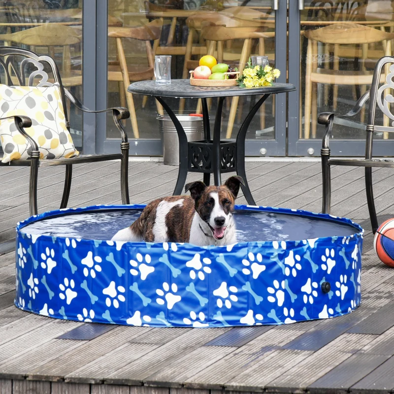 PawHut Piscina dobrável para cães diâmetro  Ø140 cm Banheira portátil para animais de estimação em PVC com fundo antiderrapante para interior e exterior azul