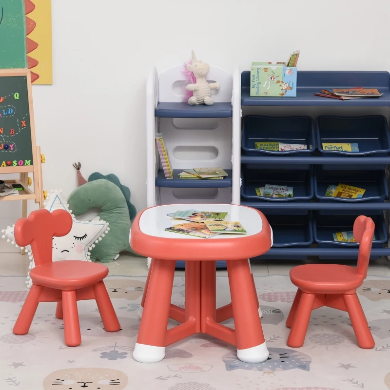 HOMCOM Conjunto de Mesa Infantil e 2 Cadeiras com Quadro Branco Multifuncional para Crianças acima de 12 Meses 64,4x52x45,6 cm Vermelho Coral