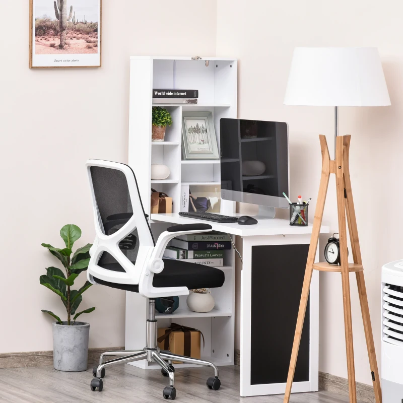 HOMCOM Secretária Dobrável com Prateleira Quadro Preto e Várias Estantes Conversíveis ​​98x51x153 cm Branco