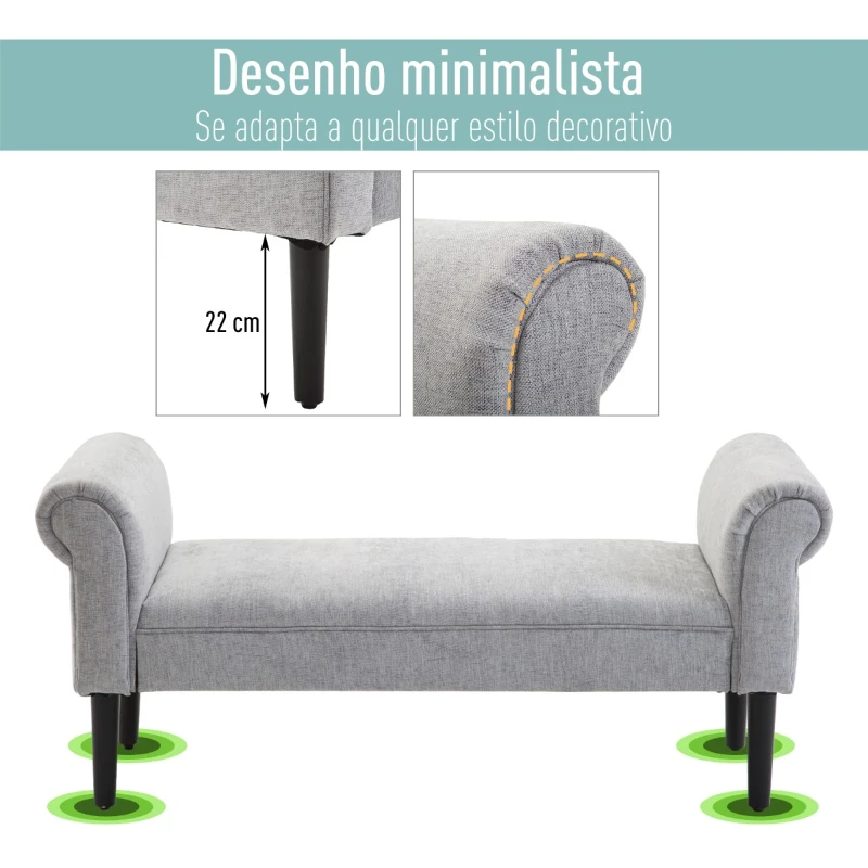HOMCOM Banco de Pé de Cama Banco com Assento Acolchoado e Pés de Madeira para Dormitório Entrada 132x45,5x58cm Cinza