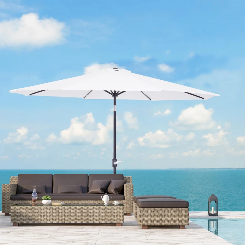 Outsunny Chapéu de Sol de Jardim Ø295x250cm com Manivela Chapéu de Sol Exterior com Mecanismo de Inclinação e Mastro Desmontável de Metal para Terraço Piscina Pátio Branco