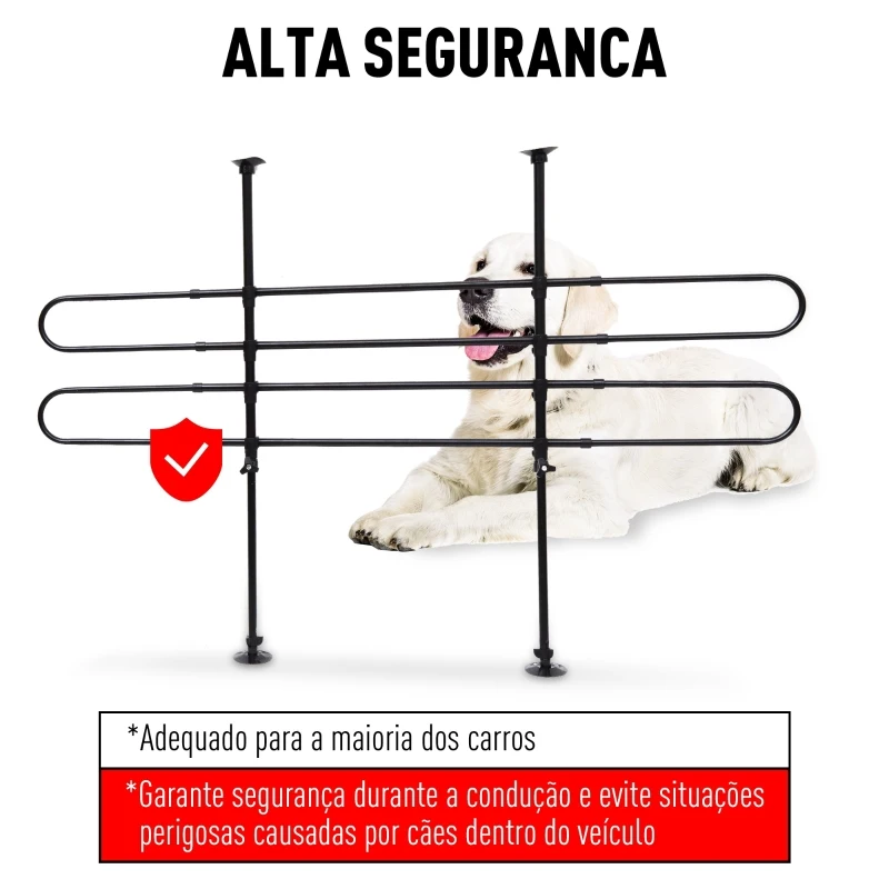 PawHut Grade de Segurança de Carro para Cães Ajustável em Largura e Altura 85-150x60x110cm Grade Separadora para Porta Malas de Carro Universal Metal Preto