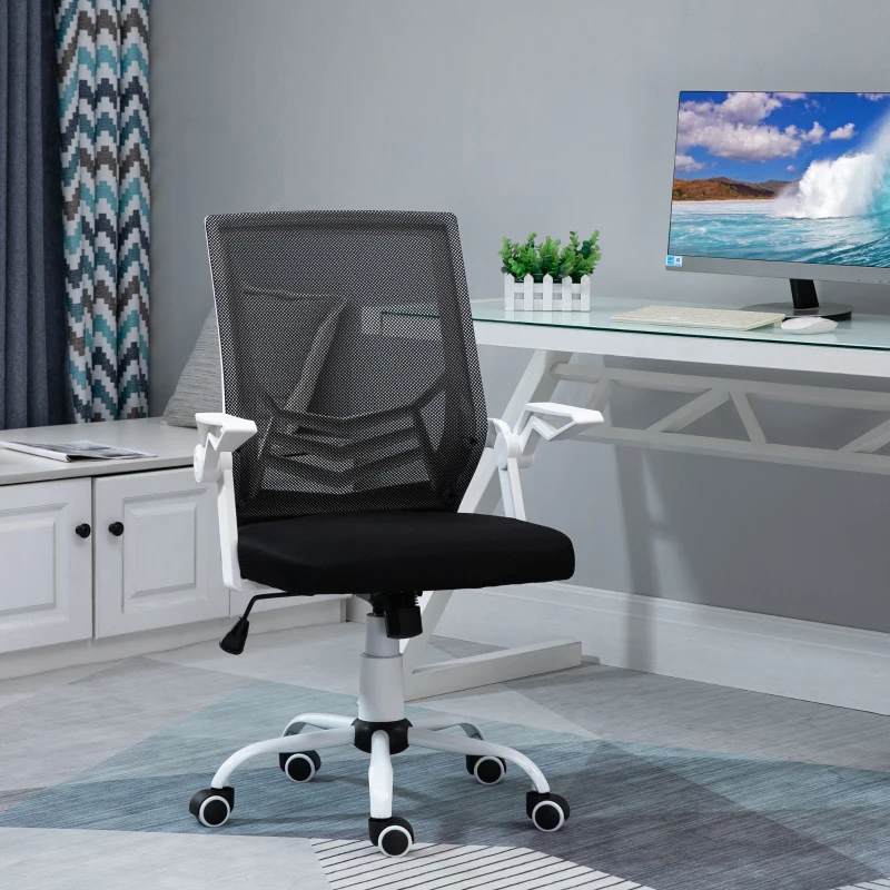 Vinsetto Cadeira de Escritório Ergonômica Giratória com Altura Ajustável Apoio para os Braços Dobrável Suporte Lombar e Encosto Transpirável 62,5x55x94-104cm Preto