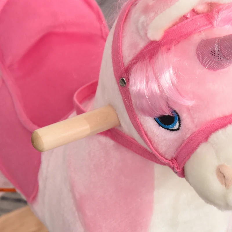 HOMCOM Cavalo Balanço de unicórnio para bebê acima de 36 meses com sons 74x33x62 cm rosa