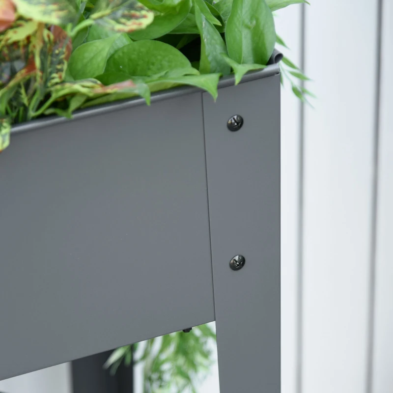 Outsunny Floreira de Metal Elevada Floreira com Rodas Alça Lateral e Prateleira Inferior para Cultivo de Plantas Hortaliças Flores 104x39x80cm Cinza