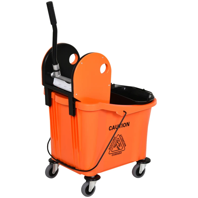 HOMCOM Balde para esfregona comercial com espremedor 36L Capacidade 54x41x91,5 cm Laranja