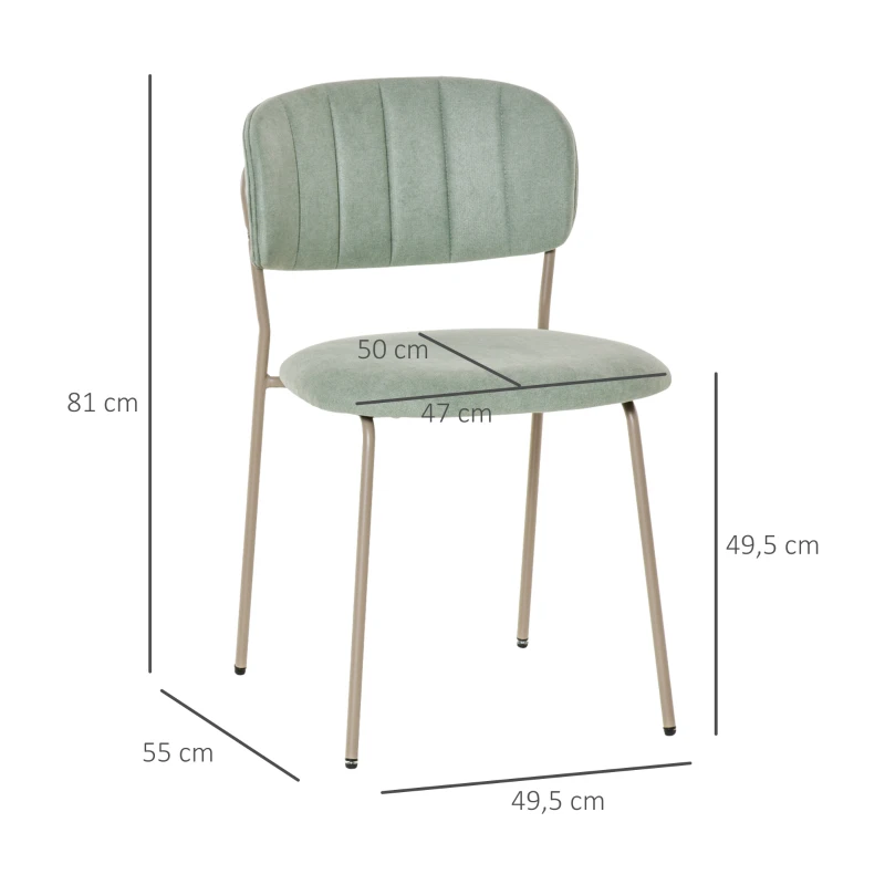 HOMCOM Conjunto de 4 Cadeiras de Sala de Jantar Empilháveis com Pés de Metal Estilo Moderno Nórdico para Cozinha Bar Restaurante Carga Máx. 100kg 49,5x55x81cm Verde