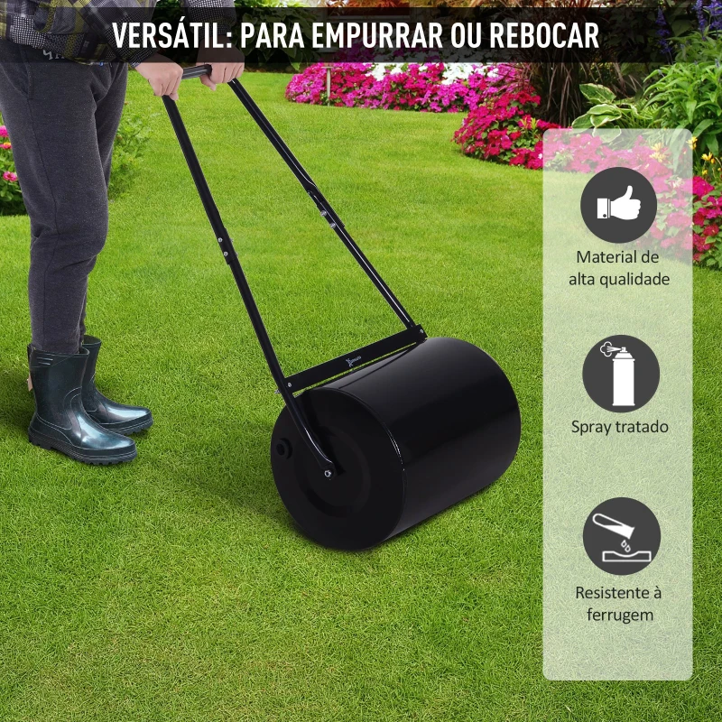 Outsunny Rolo de jardim 30L de aço preenchido com água ou areia 32x40cm Cabo destacável