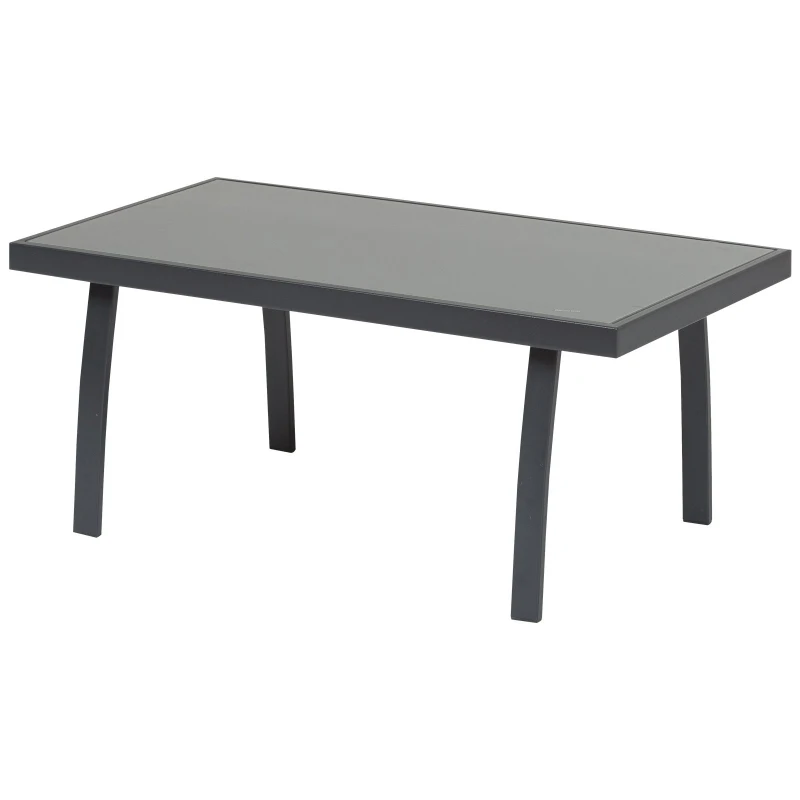 Outsunny Conjunto de móveis de jardim para interior e exterior em aço e vidro Quatro peças: 1 mesa, 2 poltronas e 1 sofá 65x110x78cm Preto