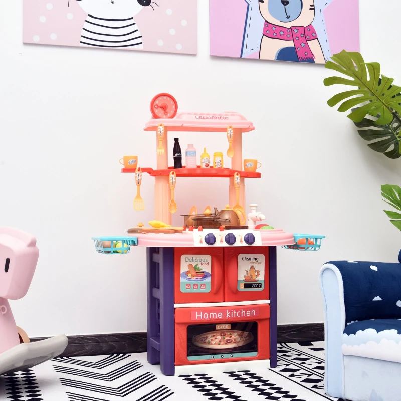 HOMCOM  Brinquedo de cozinha para crianças acima de 3 anos Cozinha infantil Jogo de interpretação de papéis Inclui 51 peças Utensílios com efeitos de luz e música 71,5x35x85,5 cm Multicolor