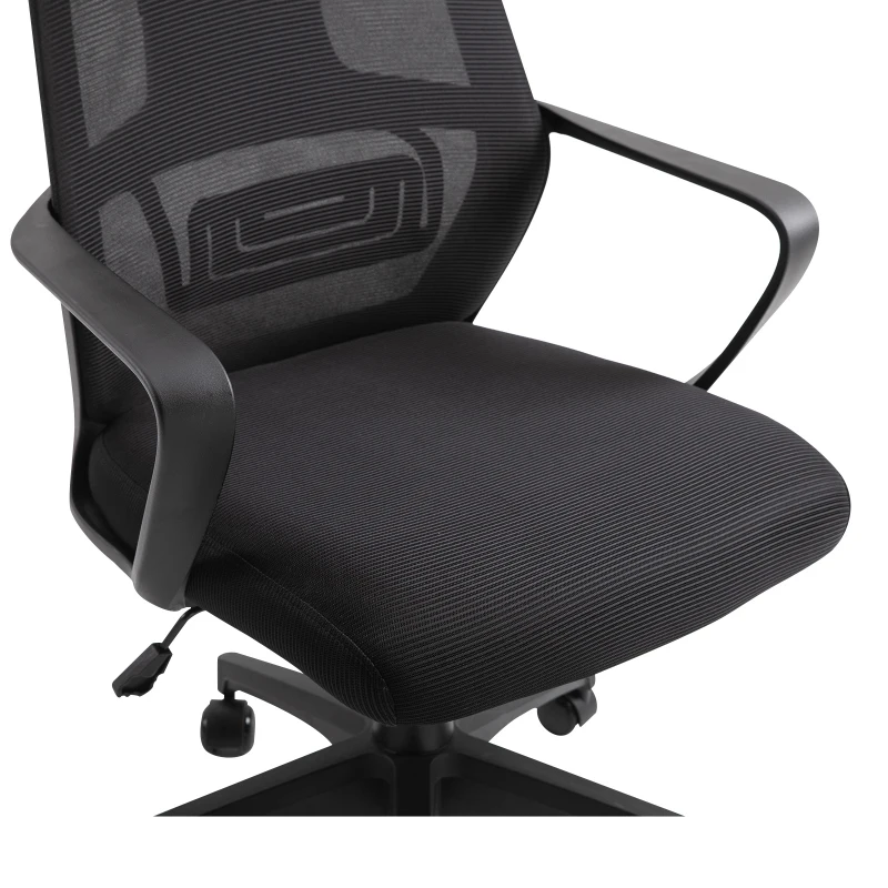 Vinsetto Cadeira de escritório ergonômica Cadeira de mesa inclinável ajustável em altura com encosto de braço Encosto de cabeça 5 rodas Suporta até 120 kg 64x58x116-126 cm Preto