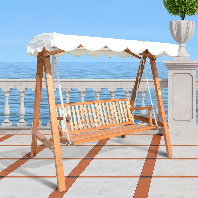 Balanço de cadeira  Cor de madeira natural - Madeira e Poliéster - 200 x 130 x 185cm