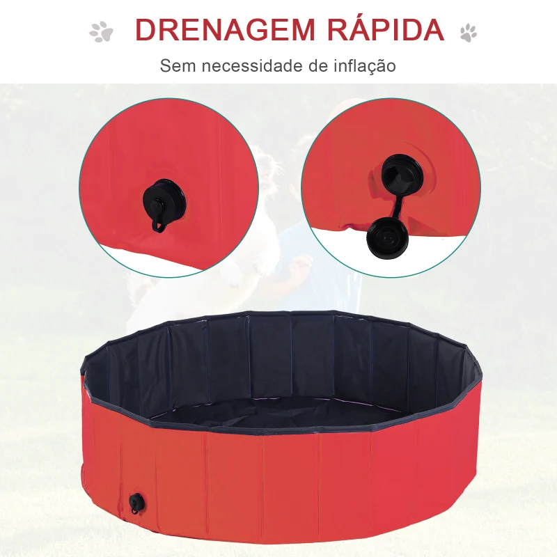 PawHut Piscina Dobrável para Cães Ø120x30 cm Banheira Portátil para Animais de Estimação PVC Antiderrapante Usos Múltiplos Interior e Exterior Vermelho