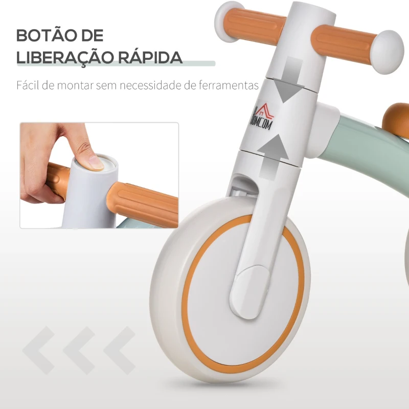 HOMCOM Bicicleta sem Pedais para Crianças de 1-3 Anos Bicicleta de Equilíbrio com 3 Rodas Silenciosas Carro Andador de Bebé 60x24x37cm Marrom