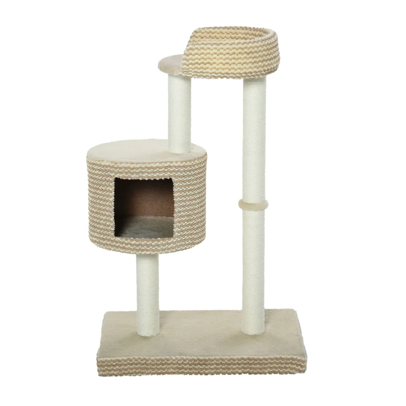 PawHut Árvore para gatos com Caverna de Pelúcia Postes de juta Plataforma confortável 61x41x96 cm Bege e Café