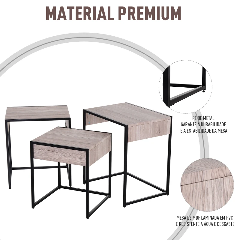 HOMCOM Conjunto de 3 Mesas de Centro Nido Mesas de Café Moderna Mesa Auxiliar Mesas de Centro para Sala de Estar 50x38x55 cm