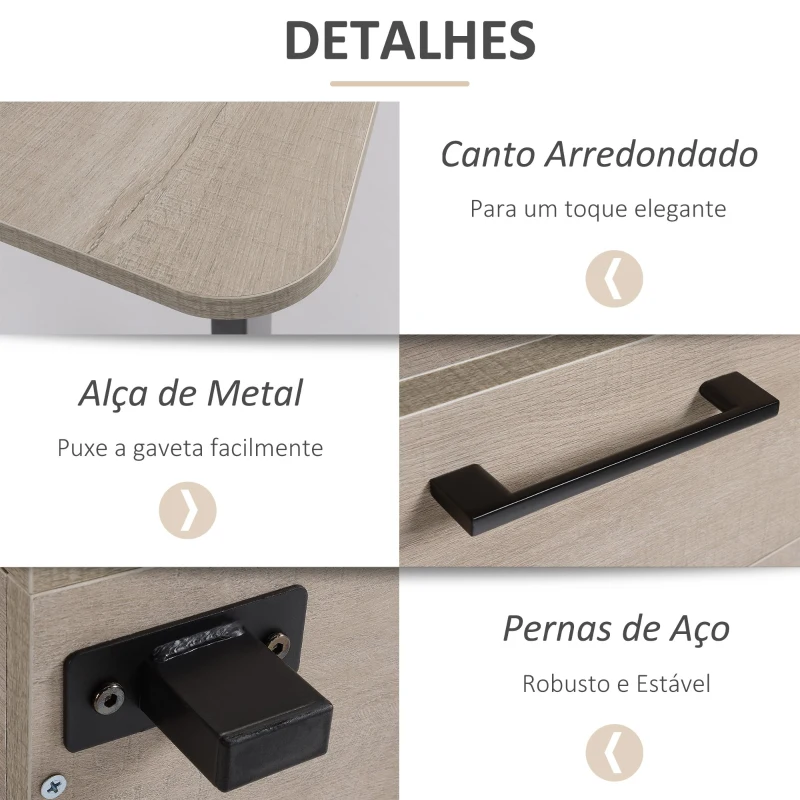 HOMCOM  Mesa de escritório com gaveta e armário com prateleira ajustável Mesa multifuncional para computador com borda redonda 150x60x76 cm Madeira natural