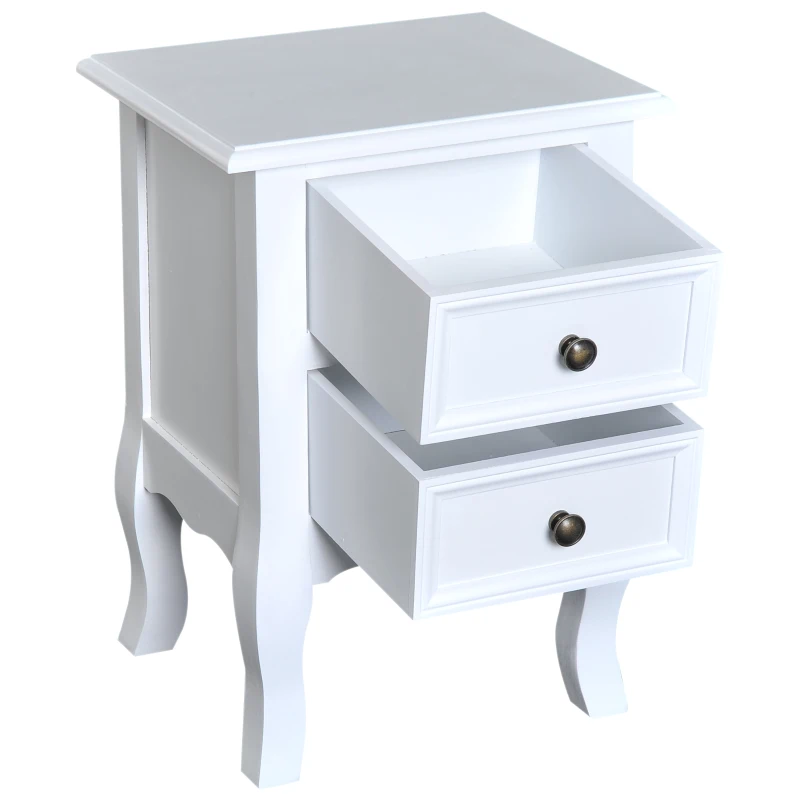 HomCom Mesa de cabeceira de madeira   com 2 gavetas Mobília do quarto 34.7x30x49cm Branco