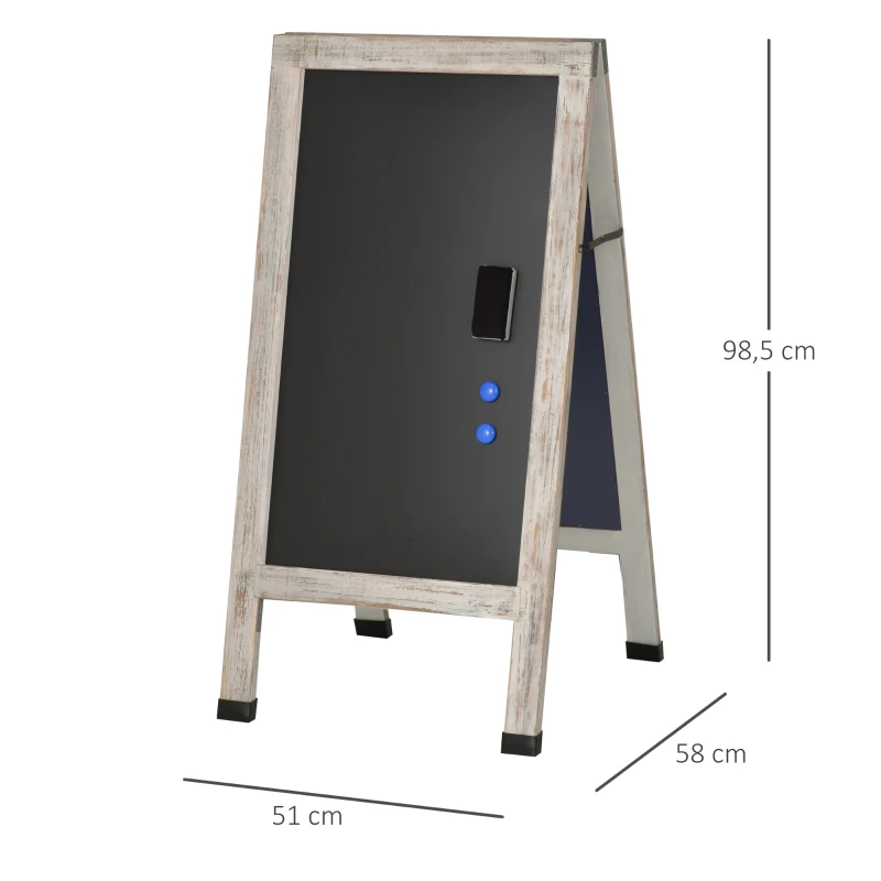 Vinsetto Painel publicitario Magnético Dobrável com Dupla Face cavalete de Madeira com Apagador 2 Imás e 5 Gizes 51x58x98,5cm Preto e Madeira