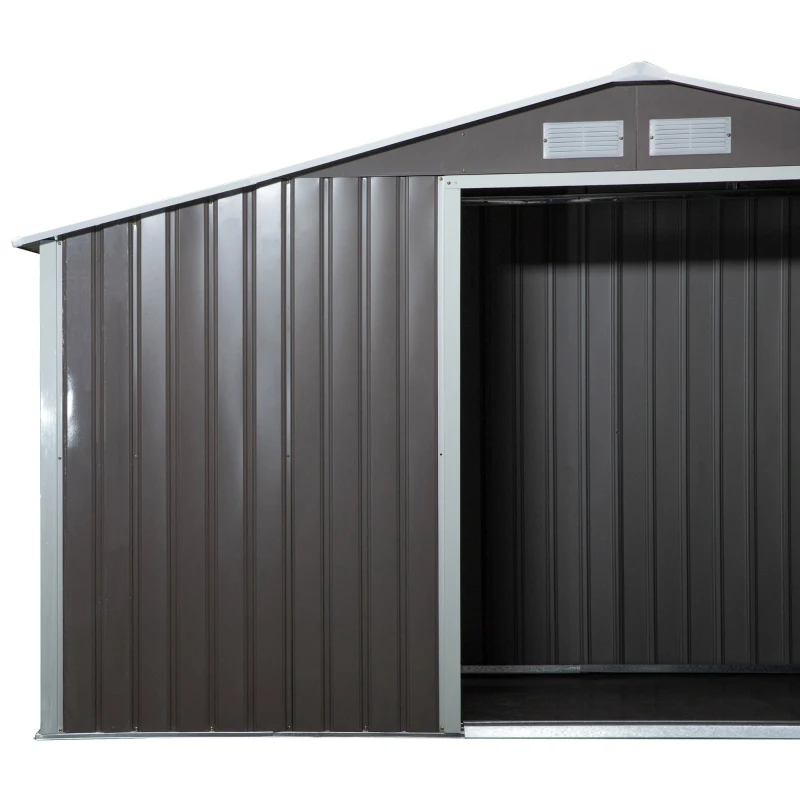 Outsunny Galpão para lenha de aço galvanizado para armazenamento de ferramentas de jardim com telhado inclinado 127x71x143 / 159 cm cinza