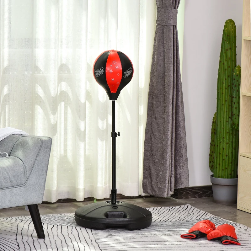 HOMCOM Saco de Boxe para Crianças com Altura Ajustável Luvas Suporte Estável Mola de 360 Graus 38x38x78-120 cm Preto e Vermelho