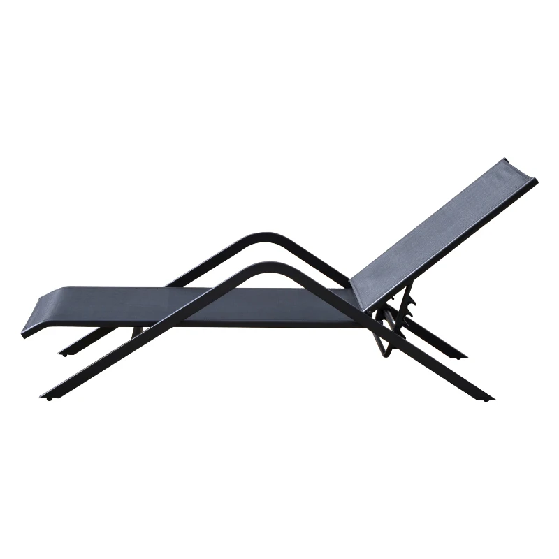 Espreguiçadeira para jardim ou terraço com encosto ajustável - Preto - Aço e Textilene - 175 x 55 x 41-95cm